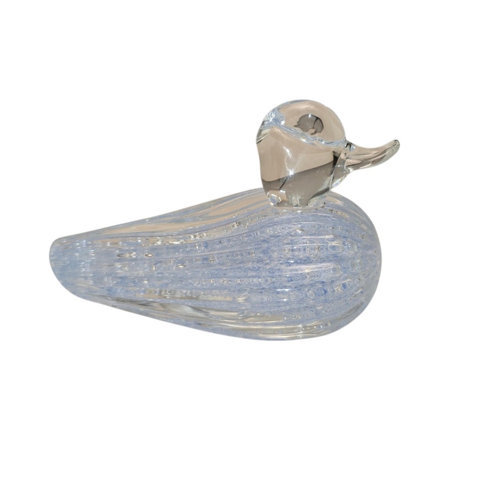 Vintage Light Blue Bullicante Art Glass Duck Figurine Controlled Bubble 5.5 inch